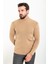 Düz Kamel Rengi Slim Fit Yarım Balıkçı Yaka Yün Erkek Triko Kazak 4