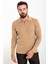 Düz Kamel Rengi Slim Fit Fermuarlı Polo Yaka Erkek Triko Kazak 1
