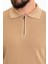 Düz Kamel Rengi Slim Fit Fermuarlı Polo Yaka Erkek Triko Kazak 2