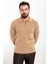 Düz Kamel Rengi Slim Fit Fermuarlı Polo Yaka Erkek Triko Kazak 3