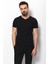 Desenli Siyah Renk Slim Fit V Yaka Basic Erkek T-Shirt 1