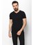 Desenli Siyah Renk Slim Fit V Yaka Basic Erkek T-Shirt 3