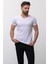 Desenli Beyaz Renk Slim Fit V Yaka Basic Erkek T-Shirt 3