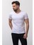 Desenli Beyaz Renk Slim Fit V Yaka Basic Erkek T-Shirt 4