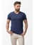 Desenli Lacivert Renk Slim Fit V Yaka Basic Erkek T-Shirt 4