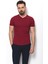 Düz Bordo Renk Super Slim Fit V Yaka Basic Erkek T-Shirt 1