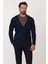Kırçıllı Lacivert Turkuaz Slim Fit Yün Erkek Triko Ceket 1