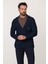 Kırçıllı Lacivert Turkuaz Slim Fit Yün Erkek Triko Ceket 5