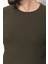 Düz Haki Rengi Super Slim Fit Bisiklet Yaka Basic Erkek T-Shirt 2