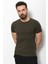 Düz Haki Rengi Super Slim Fit Bisiklet Yaka Basic Erkek T-Shirt 3