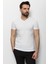 Düz Ekru Rengi Super Slim Fit V Yaka Basic Erkek T-Shirt 1