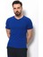 Düz Saks Rengi Super Slim Fit V Yaka Basic Erkek T-Shirt 1