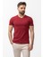 Desenli Bordo Rengi Slim Fit V Yaka Basic Erkek T-Shirt 1