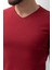 Desenli Bordo Rengi Slim Fit V Yaka Basic Erkek T-Shirt 2