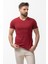 Desenli Bordo Rengi Slim Fit V Yaka Basic Erkek T-Shirt 4