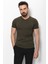 Düz Haki Rengi Super Slim Fit V Yaka Basic Erkek T-Shirt 1