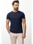 Desenli Lacivert Slim Fit Bisiklet Yaka Basic Erkek T-Shirt 1