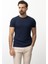 Desenli Lacivert Slim Fit Bisiklet Yaka Basic Erkek T-Shirt 3