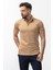 Yaprak Desenli Kamel Slim Fit Polo Yaka Erkek T-Shirt 3