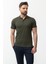 Düz Haki Rengi Slim Fit Polo Yaka Basic Erkek T-Shirt 1