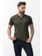 Düz Haki Rengi Slim Fit Polo Yaka Basic Erkek T-Shirt 3