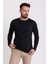Düz Siyah Renk Slim Fit Uzun Kollu Bisiklet Yaka Erkek T-shirt 1