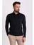 Düz Siyah Renk Slim Fit Uzun Kollu Polo Yaka Erkek T-Shirt 1