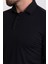 Düz Siyah Renk Slim Fit Uzun Kollu Polo Yaka Erkek T-Shirt 2
