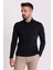 Düz Siyah Renk Slim Fit Uzun Kollu Polo Yaka Erkek T-Shirt 3