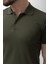 Düz Haki Rengi Slim Fit Polo Yaka Basic Erkek T-Shirt 2