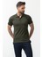 Düz Haki Rengi Slim Fit Polo Yaka Basic Erkek T-Shirt 4