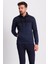 Kırçıllı Lacivert Renk Slim Fit Uzun Kollu Yarım Balıkçı Yaka Erkek Sweat 1