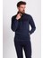 Kırçıllı Lacivert Renk Slim Fit Uzun Kollu Yarım Balıkçı Yaka Erkek Sweat 4