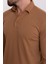 Düz Kamel Rengi Slim Fit Uzun Kollu Polo Yaka Erkek T-shirt 2