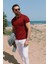Düz Bordo Rengi Slim Fit Polo Yaka Basic Erkek T-Shirt 1