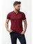 Düz Bordo Rengi Slim Fit Polo Yaka Basic Erkek T-Shirt 4