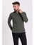 Düz Haki Rengi Slim Fit Uzun Kollu Polo Yaka Erkek T-Shirt 3