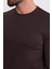 Düz Kahverengi Slim Fit Uzun Kollu Bisiklet Yaka Erkek T-shirt 5