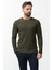 Haki Rengi Slim Fit Uzun Kollu Bisiklet Yaka Erkek T-shirt 1