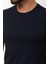 Duz Lacivert Renk Slim Fit Bisiklet Yaka Basıc Erkek T-Shirt 2