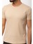 Duz Bej Rengi Slim Fit Bisiklet Yaka Basıc Erkek T-Shirt 2