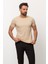 Duz Bej Rengi Slim Fit Bisiklet Yaka Basıc Erkek T-Shirt 3