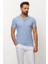 Desenli Mavi Renk Slim Fit Apaç Yaka Erkek T-shirt 1
