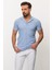 Desenli Mavi Renk Slim Fit Apaç Yaka Erkek T-shirt 3