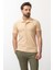 Desenli Bej Rengi Slim Fit Apaç Yaka Erkek T-shirt 1