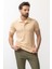 Desenli Bej Rengi Slim Fit Apaç Yaka Erkek T-shirt 3
