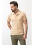 Desenli Bej Rengi Slim Fit Apaç Yaka Erkek T-shirt 4
