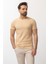 Desenli Bej Rengi Slim Fit Bisiklet Yaka Erkek T-shirt 1