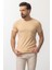Desenli Bej Rengi Slim Fit Bisiklet Yaka Erkek T-shirt 4