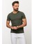 Duz Haki Rengi Slim Fit Bisiklet Yaka Basıc Erkek T-Shirt 1
